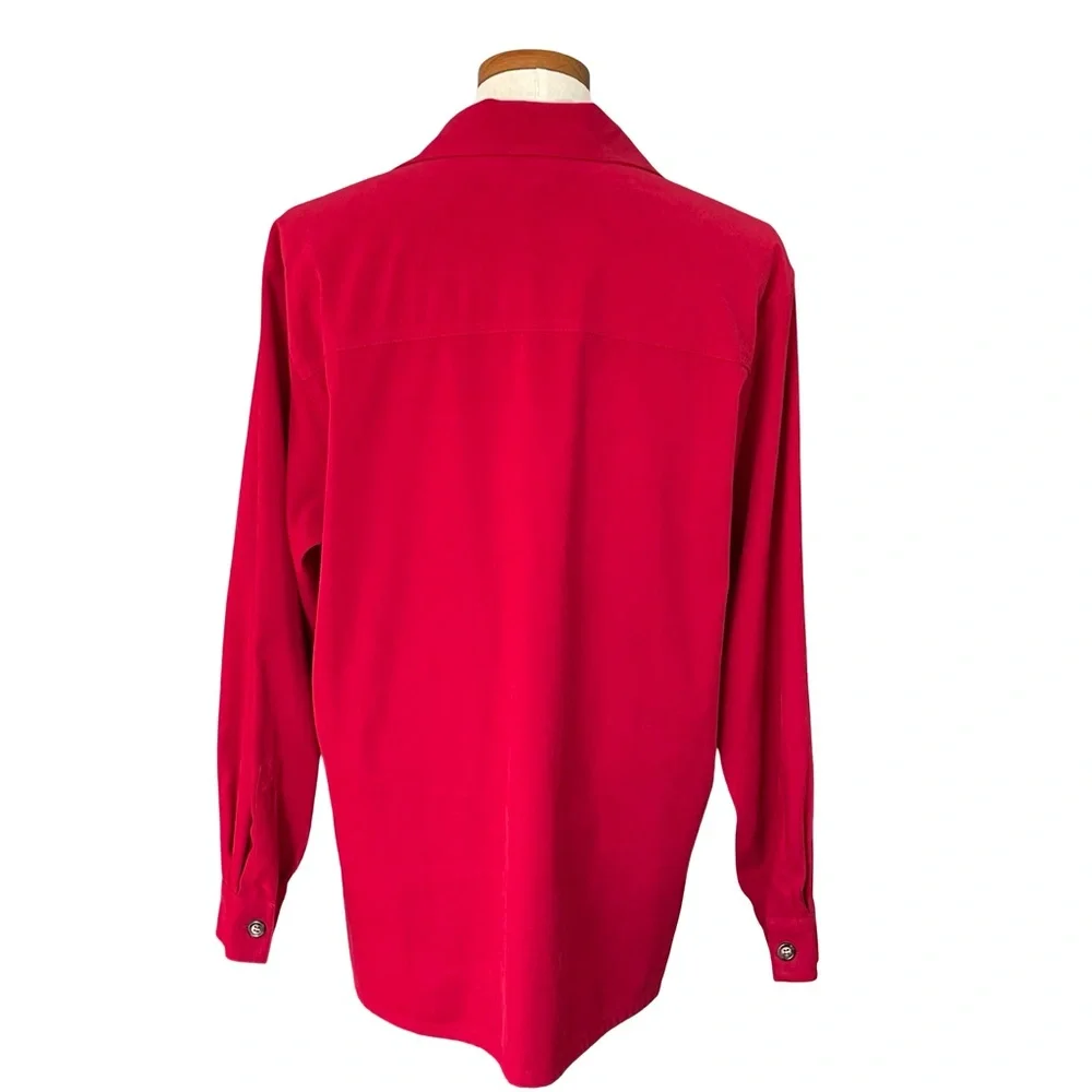 Talbots Red Stretch Long Sleeve Faux Suede Button up Shacket Top SzL